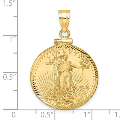 Wideband Distinguished Coin Jewelry 14ky Diamond-cut Screw Top Mounted 1/4oz American Eagle Coin Bezel Pendant