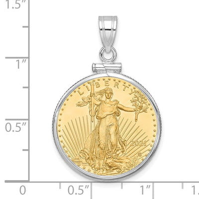 Wideband Distinguished Coin Jewelry 14K White Gold Polished Mounted 1/4oz American Eagle Screw Top Coin Bezel Pendant
