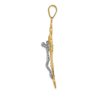 14K Two-tone Inri Fleur De Lis Crucifix Pendant, 47 x 23mm