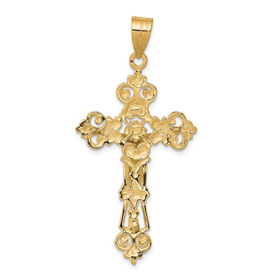 14K Two-tone Inri Fleur De Lis Crucifix Pendant, 47 x 23mm