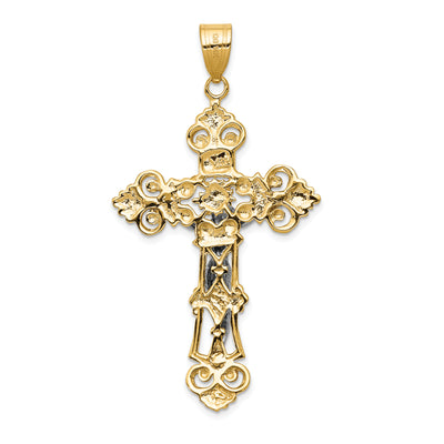 14K Two-tone Inri Fleur De Lis Crucifix Pendant, 57 x 31mm