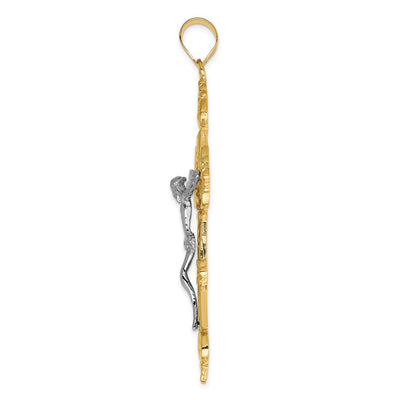 14K Two-tone Inri Fleur De Lis Crucifix Pendant, 68 x 36mm