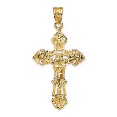 14K Inri Fleur De Lis Crucifix Pendant, 41 x 21mm