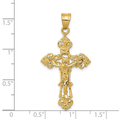 14K Inri Fleur De Lis Crucifix Pendant, 41 x 21mm