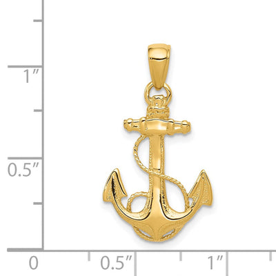 14K Solid Polished Anchor Pendant, 27 x 16mm