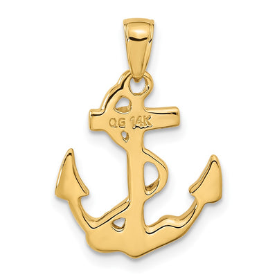 14K Solid Polished Anchor Pendant, 24 x 11mm