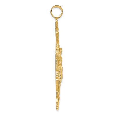 14K Inri Fleur De Lis Crucifix Pendant, 66 x 36mm