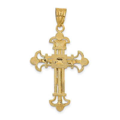 14K Inri Fleur De Lis Crucifix Pendant, 39 x 22mm