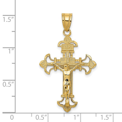14K Inri Fleur De Lis Crucifix Pendant, 39 x 22mm