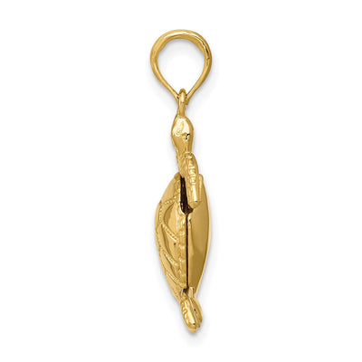 14K Solid Polished 3-D Moveable Turtle Pendant, 19 x 14mm