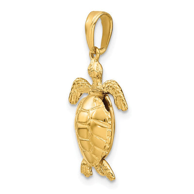 14K Solid Polished 3-D Moveable Turtle Pendant, 19 x 14mm