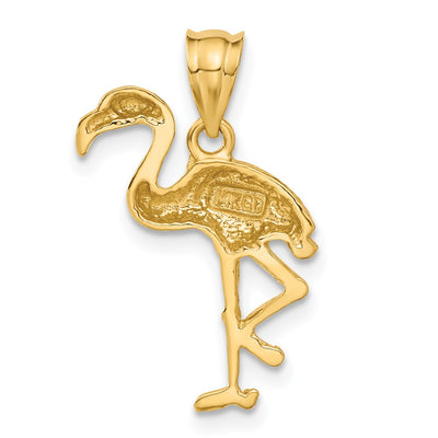 14K Solid Polished Open-Backed Flamingo Pendant