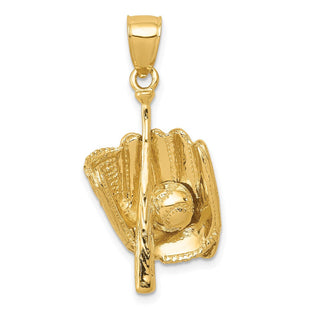 14K Polished 3-D Glove/Bat/Baseball Pendant (Style C2657)