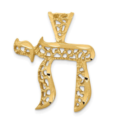 14K Filigree Chai Pendant, 28 x 22mm