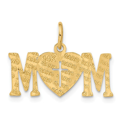 14K Polished MOM with Cross Charm