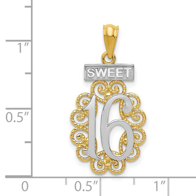14K w/Rhodium Filigree SWEET 16 Pendant