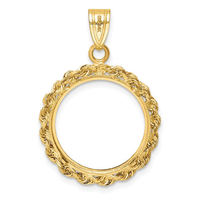 Wideband Distinguished Coin Jewelry 14K Polished Rope Prong Coin Bezel Pendant, 32.1 x 21.1mm