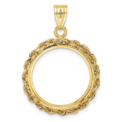 Wideband Distinguished Coin Jewelry 14K Polished Rope Prong Coin Bezel Pendant, 31.9 x 22.7mm
