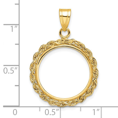 Wideband Distinguished Coin Jewelry 14K Polished Rope Prong Coin Bezel Pendant, 31.9 x 22.7mm