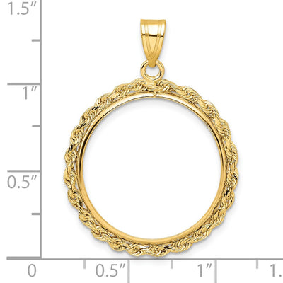 Wideband Distinguished Coin Jewelry 14K Polished Rope Prong Coin Bezel Pendant, 36.75 x 26.35mm