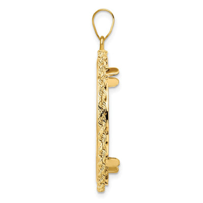 Wideband Distinguished Coin Jewelry 14K Polished Rope Prong Coin Bezel Pendant, 40.75 x 31.75mm