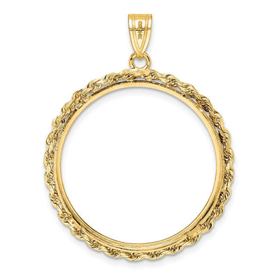 Wideband Distinguished Coin Jewelry 14K Polished Rope Prong Coin Bezel Pendant, 40.75 x 31.75mm
