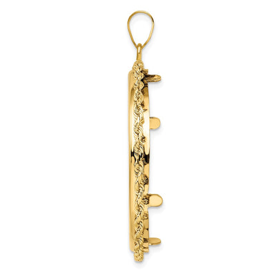 Wideband Distinguished Coin Jewelry 14K Polished Rope Prong Coin Bezel Pendant, 49.5 x 37mm