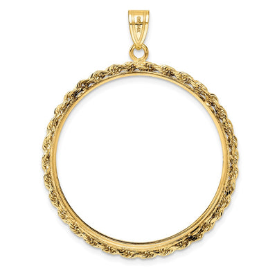 Wideband Distinguished Coin Jewelry 14K Polished Rope Prong Coin Bezel Pendant, 49.5 x 37mm