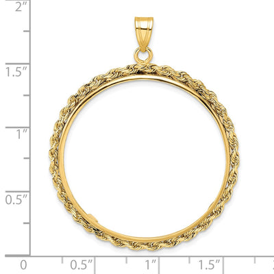 Wideband Distinguished Coin Jewelry 14K Polished Rope Prong Coin Bezel Pendant, 49.5 x 37mm