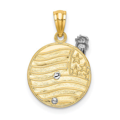 14K Two-tone Lady Liberty on American Flag Disk Pendant