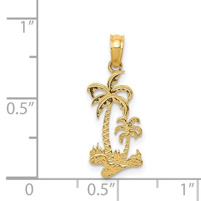 14K Double Palm Trees Pendant, 22.5 x 9mm