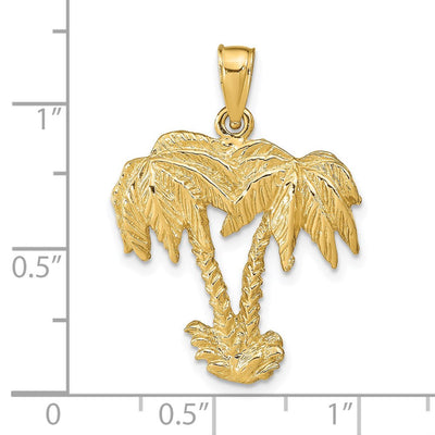 14K Double Palm Trees Pendant, 31 x 22mm