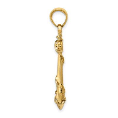 14K 3-D Anchor with Rope Pendant, 39 x 24mm