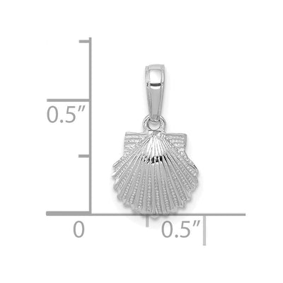 14K White Gold Scallop Shell Pendant, 17 x 10mm