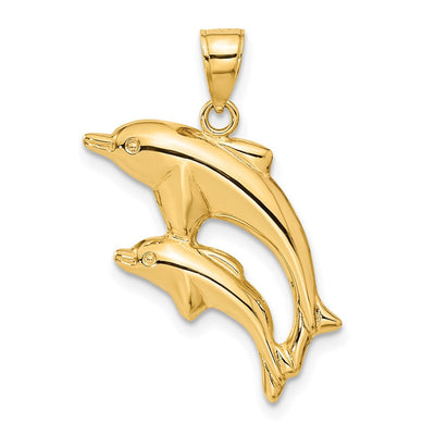 14K Dolphin Pair Pendant, 24 x 18mm