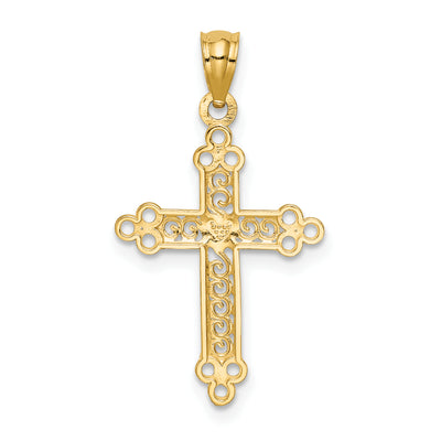 14K w/Rhodium Budded Cross Pendant, 28 x 16mm