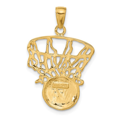 14K Swoosh Basketball and Net Pendant, 30 x 20mm