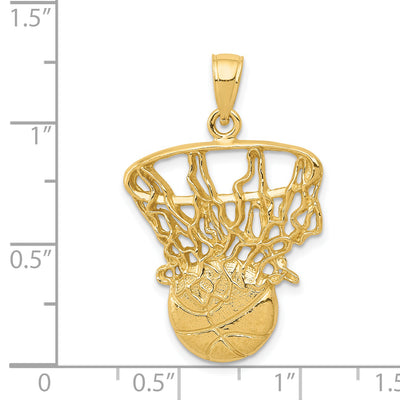 14K Swoosh Basketball and Net Pendant, 30 x 20mm