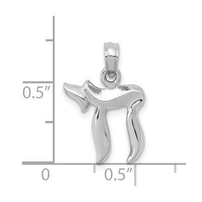 14K White Gold Chai Pendant, 18 x 13mm