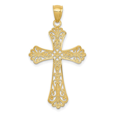 14K w/Rhodium Diamond-Cut Cross Pendant, 38 x 21mm