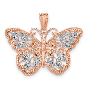 14k Rose Gold w/Rhodium Diamond-cut Butterfly Pendant (Style C4499)
