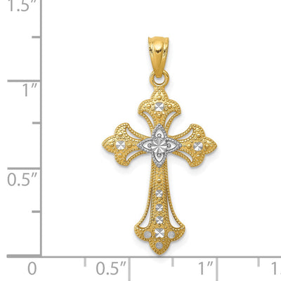 14K w/Rhodium Diamond-Cut Cross Pendant, 25 x 16mm