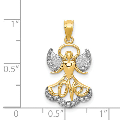 14K w/Rhodium Love Angel Pendant, 21 x 14mm
