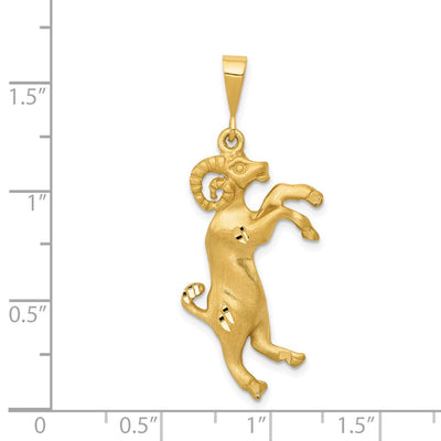 14K Satin Diamond-cut Aries Zodiac Charm, 40 x 16mm