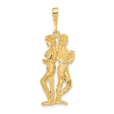 14K Satin Diamond-cut Gemini Zodiac Charm, 40 x 14mm