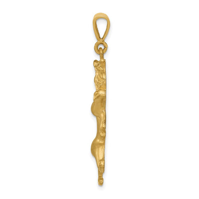 14K Satin Diamond-cut Leo Zodiac Charm, 40 x 16mm