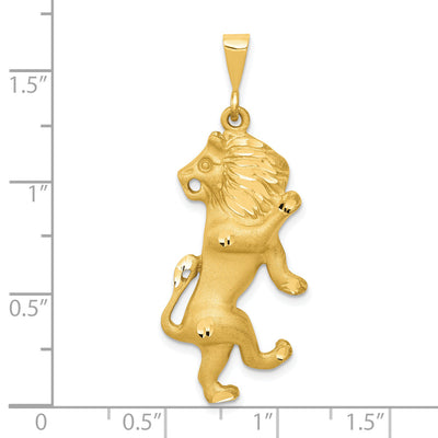14K Satin Diamond-cut Leo Zodiac Charm, 40 x 16mm