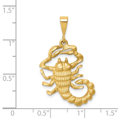 14K Satin Diamond-cut Scorpio Zodiac Charm, 33 x 20mm