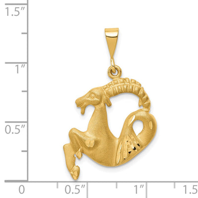 14K Satin Diamond-cut Capricorn Zodiac Charm, 30 x 20mm