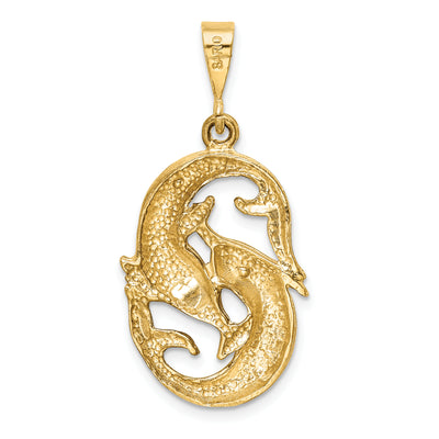14K Satin Diamond-cut Pisces Zodiac Charm, 35 x 17mm